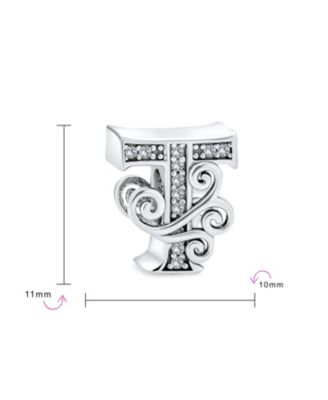 Initial Alphabet Bead Charm Fancy Scroll CZ Sparkle Block Letter A-Z for Bracelet