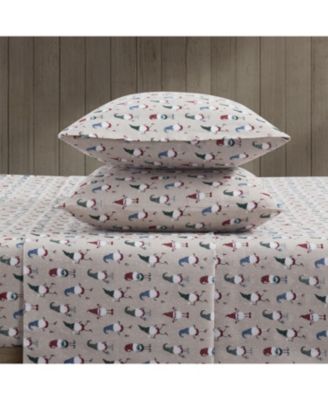 Cozy Bed Collection Deep Pocket 100% Cotton Flannel Christmas Gnome 4 Piece Sheet Set - King