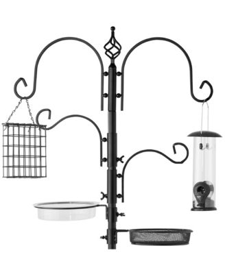 91" Steel Bird Feeding Station with 4 Hooks, 2 Feeders, Tray & Bird Bath