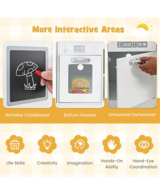 Kids Corner Kitchen Playset Wooden Pretend Play Toy with Microwave White