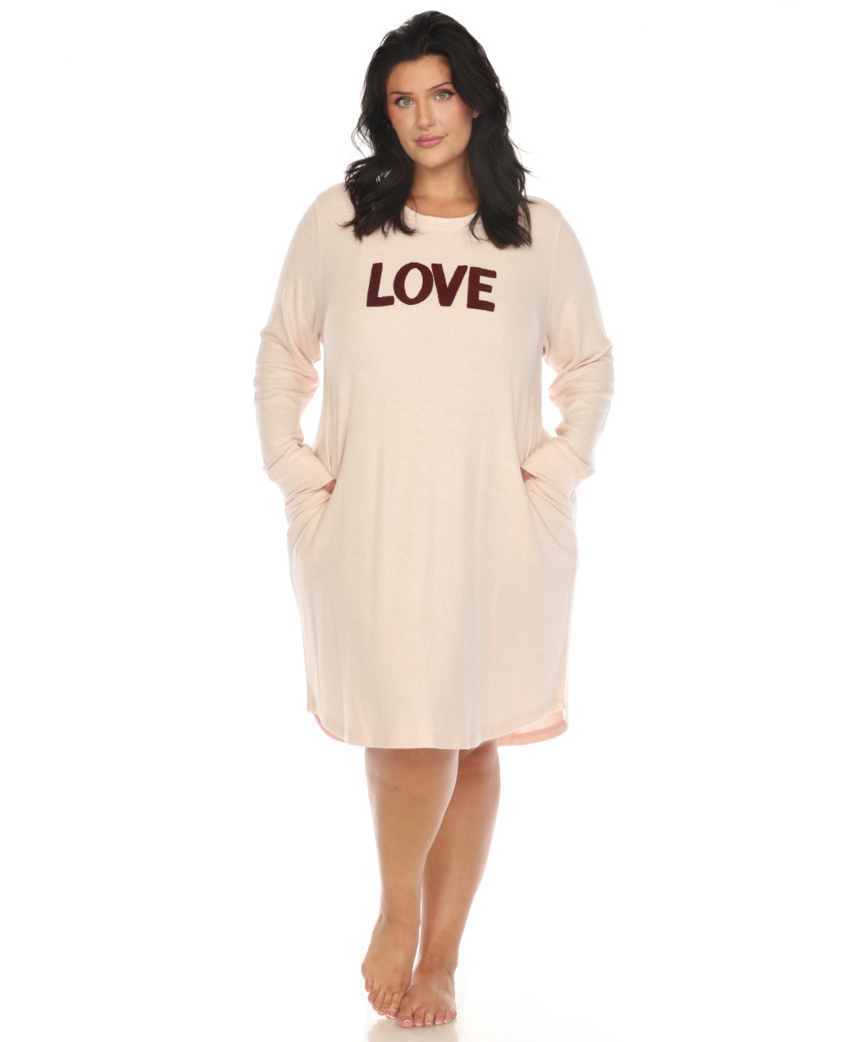 White Mark Plus Size Long Sleeve Sleepshirt In Pink