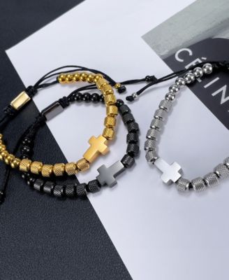 Gold Cross Beaded Rope Stainless Steel Bracelet