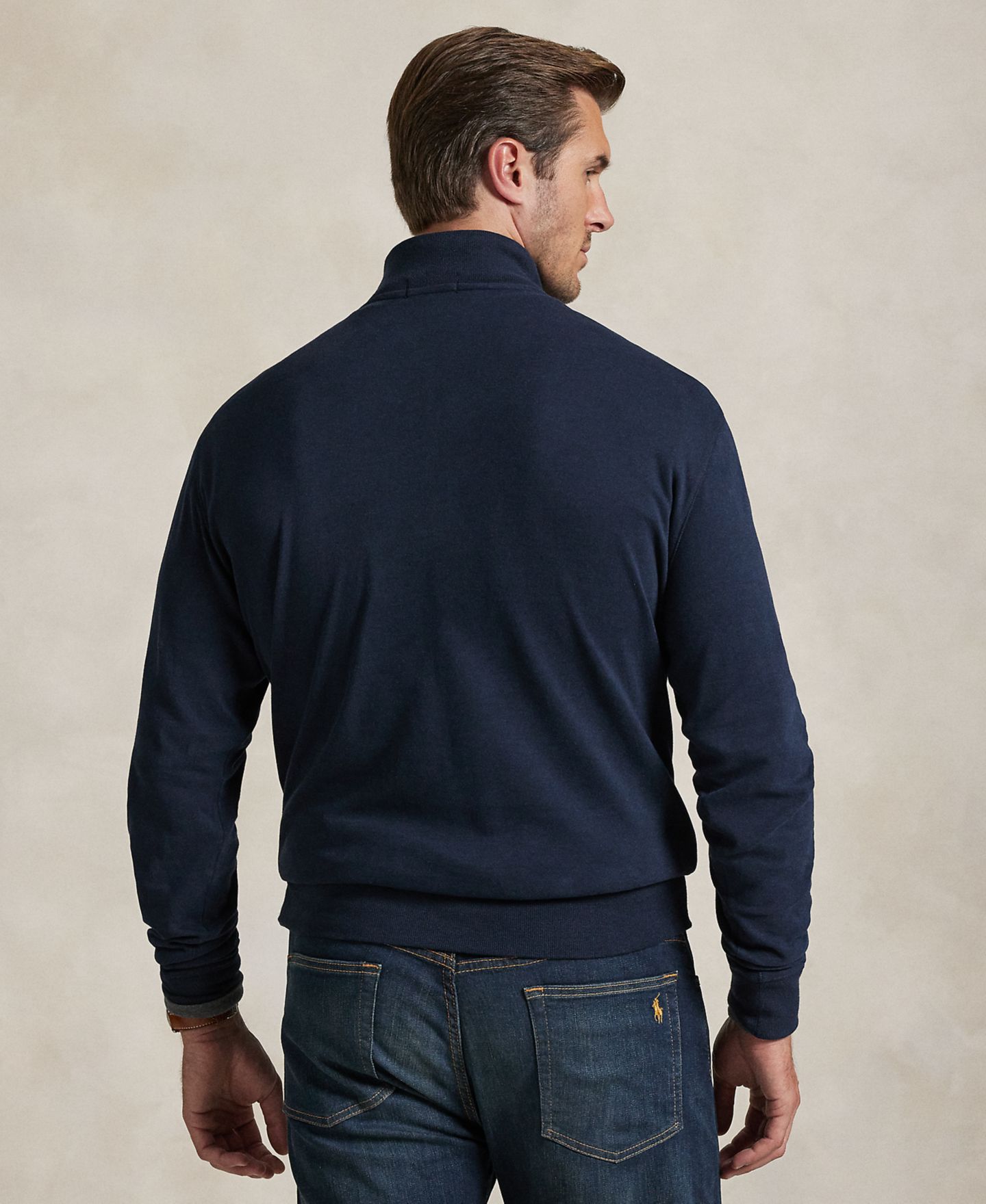 Мужской свитер Polo Ralph Lauren Big & Tall Luxury Jersey Quarter-Zip Pullover, цвет: Тёмно-синий — фото 2