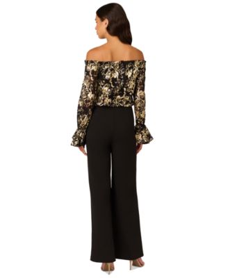 Women's Off-The-Shoulder Lace & Crepe Jumpsuit