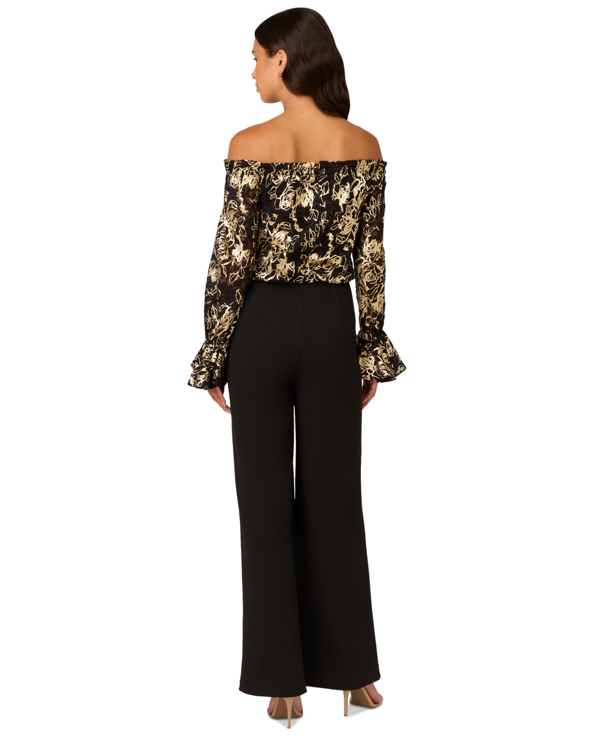 ADRIANNA PAPELL WOMEN'S OFF-THE-SHOULDER LACE & CREPE JUMPSUIT 