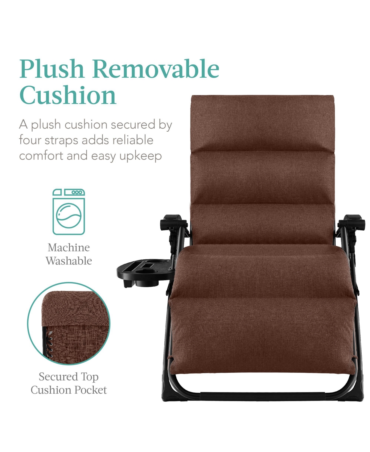 Best Choice Products Zero Gravity Chair, Folding Recliner w/ Removable Cushion, Side Tray