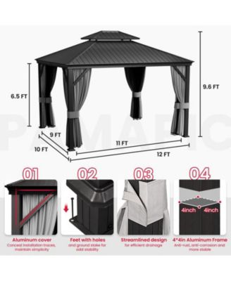 12 ft. x 14 ft. Metal Hardtop Gazebo with Curtains
