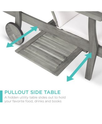 79x26in Acacia Wood Adjustable Backrest Outdoor Chaise Lounge Chair with Table and Wheels