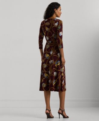 chinese dress ladies Lauren Ralph Lauren Womens Surplice Printed Midi Dress Green 0 at Amazon  Women's Clothing store main image 0