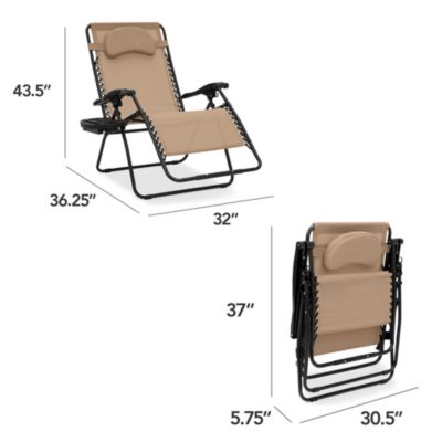 Oversized Zero Gravity Chair, Folding Outdoor Patio Lounge Recliner w/ Cup Holder