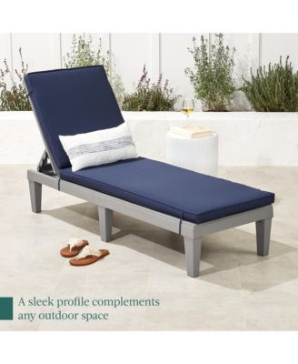 Outdoor Lounge Chair, Resin Patio Chaise Lounger w/ Seat Cushion, 5 Positions