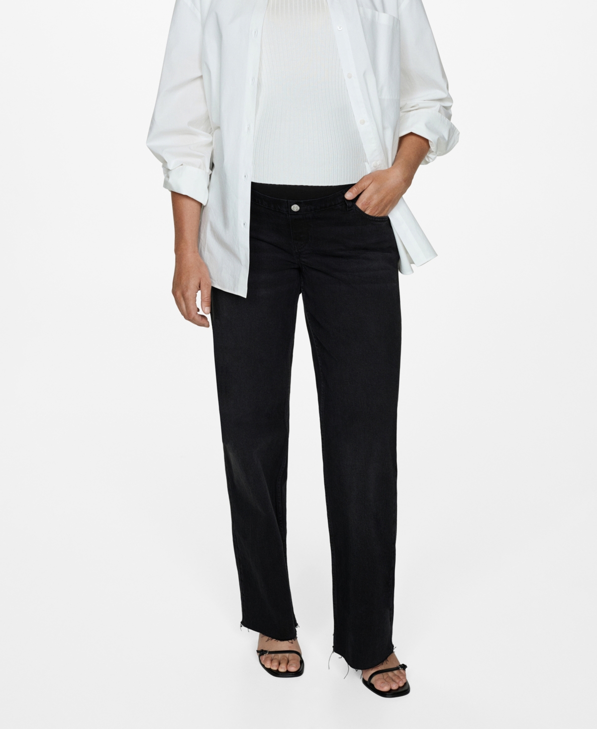Shop Mango Women's Maternity Wideleg Jeans In Black Denim