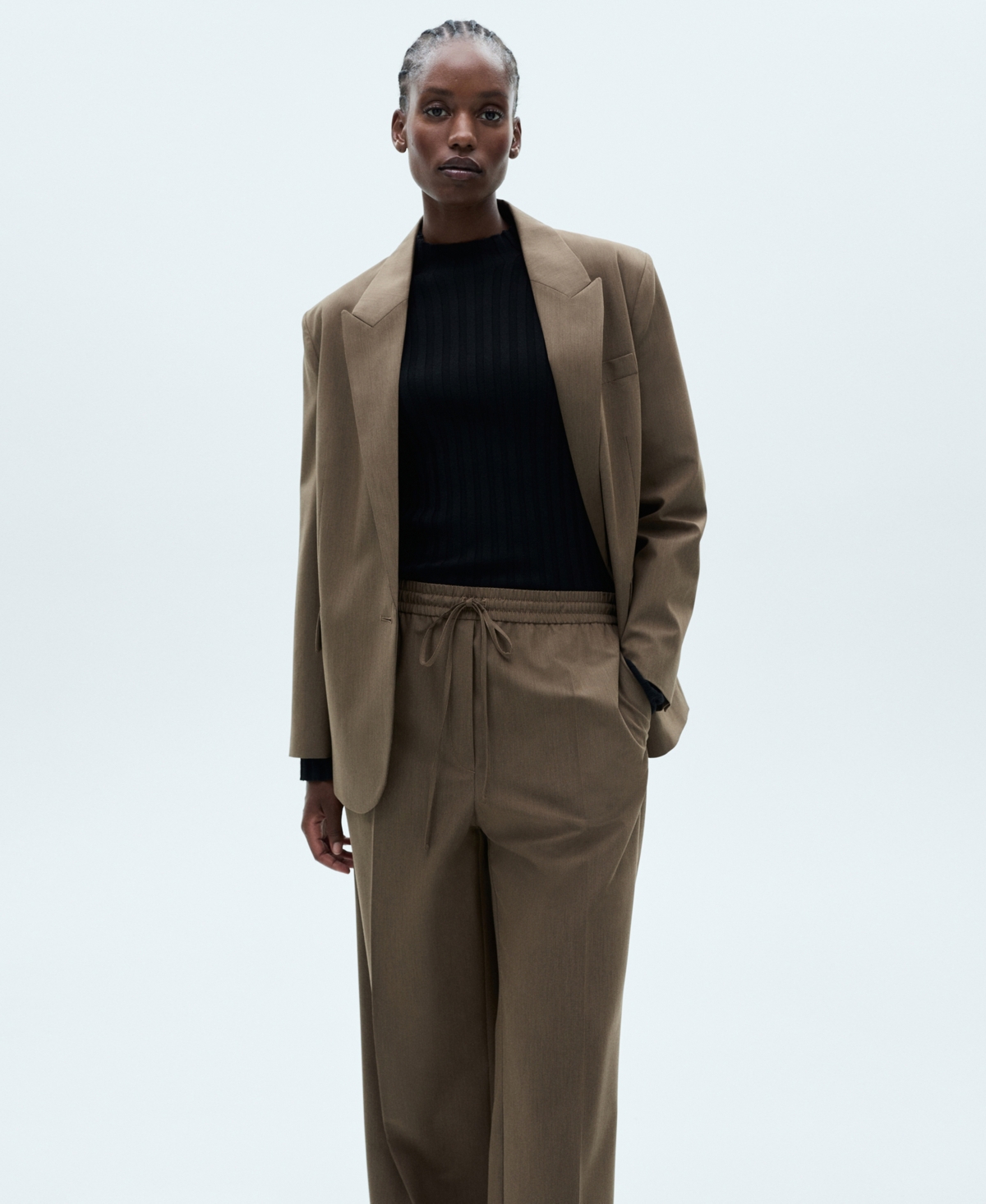 Mango Elasticized Tie Waist Relaxed Pants In Brown In Brown