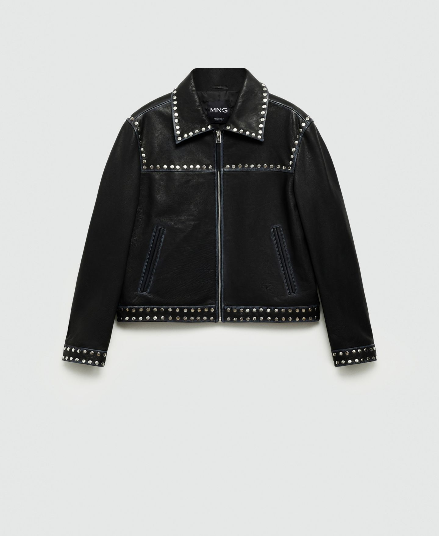Женская куртка Mango Studded Leather, цвет: Чёрный — фото 6