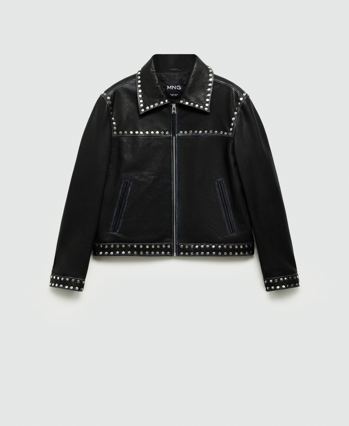 Mango Studded Leather Jacket Black In Black