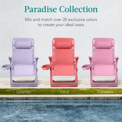 Monochromatic Zero Gravity Chair, Folding Patio Recliner w/Side Tray, Headrest