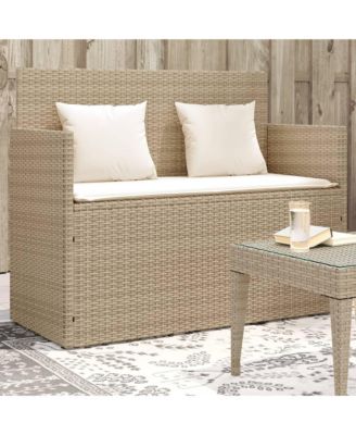 Patio Bench with Cushions Beige Poly Rattan