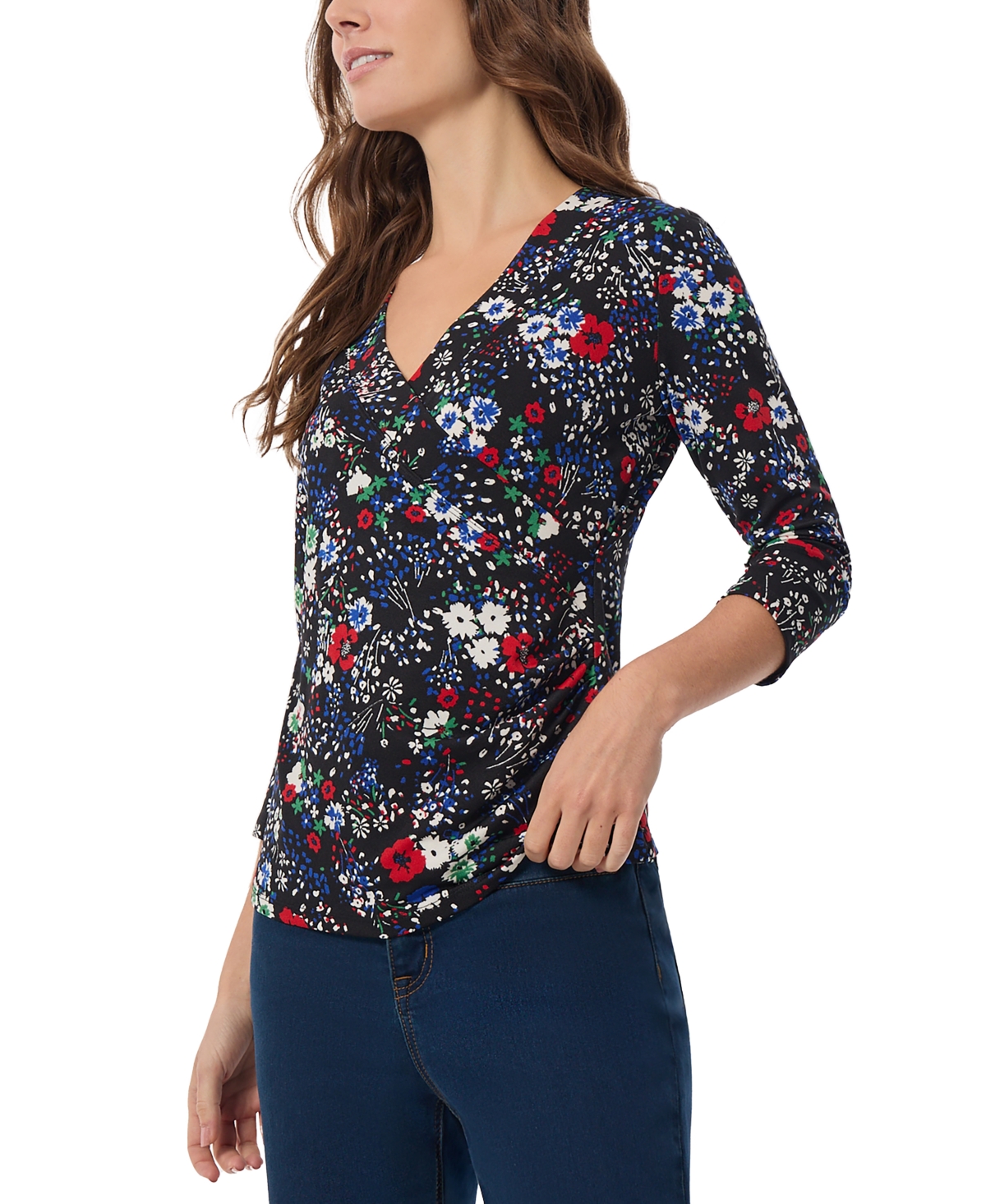 Jones New York Women's Floral-Print Faux-Wrap Top