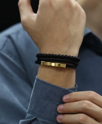 Gold Identification Leather Stainless Steel Bracelet