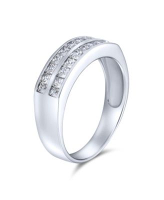 Two Row Cubic Zirconia Channel Set Princess Cut AAA CZ Anniversary Wedding Band Ring For Women925 Sterling Silver