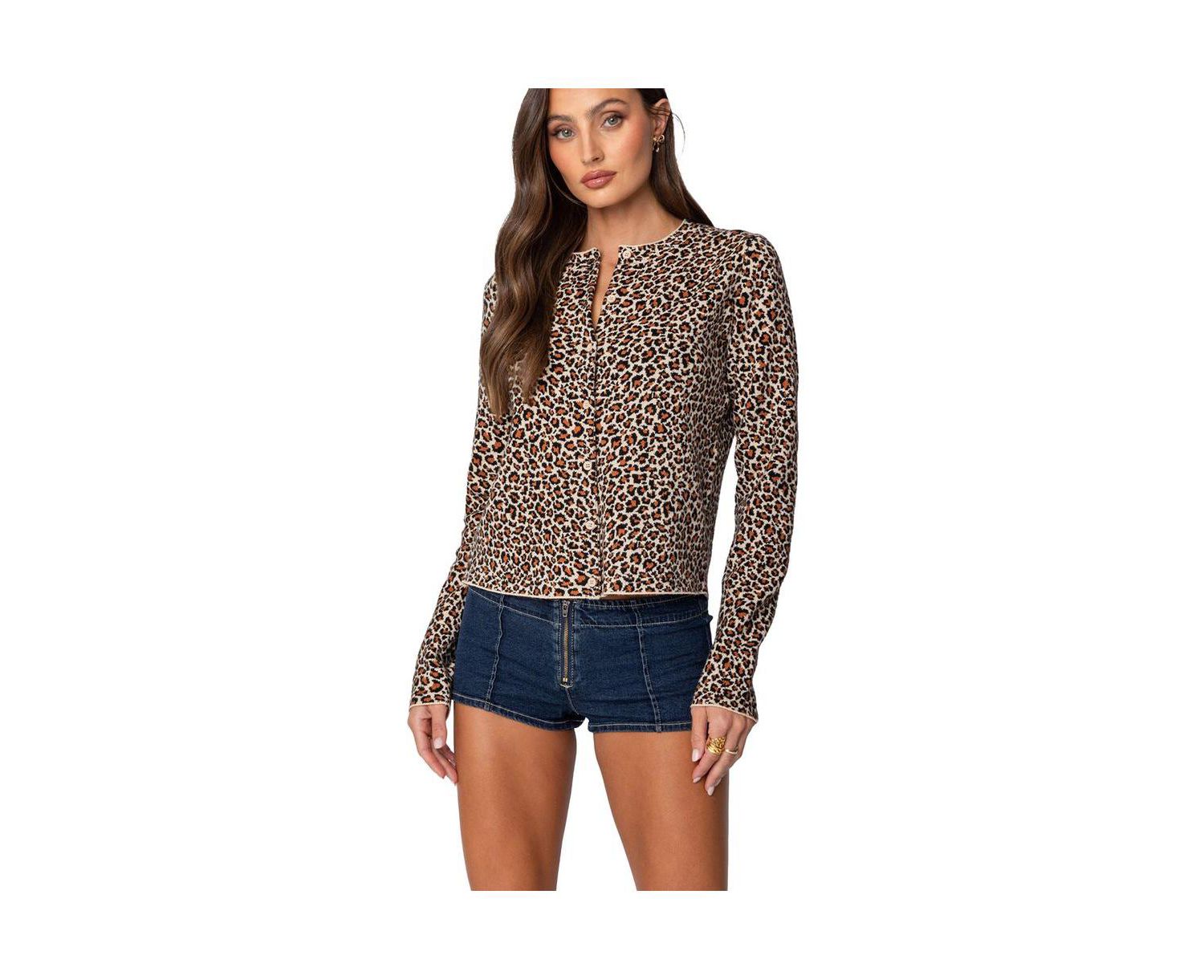 Women's Leopard Printed Knit Cardigan