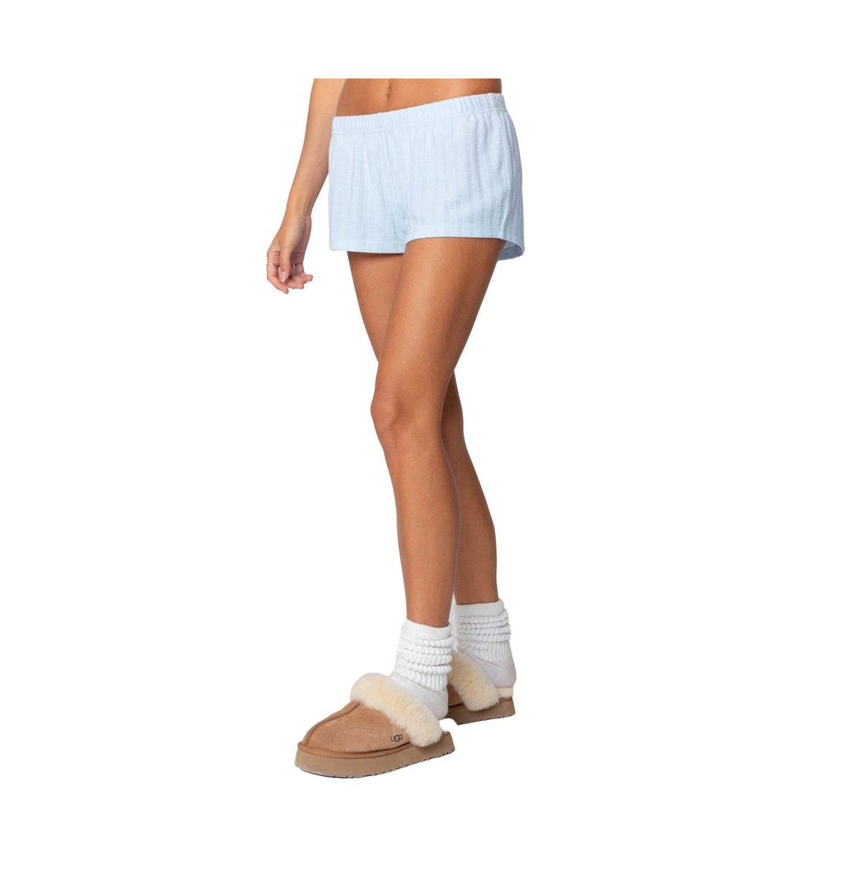 Edikted Women's Irene Low Rise Pointelle Micro Shorts - Light-blue