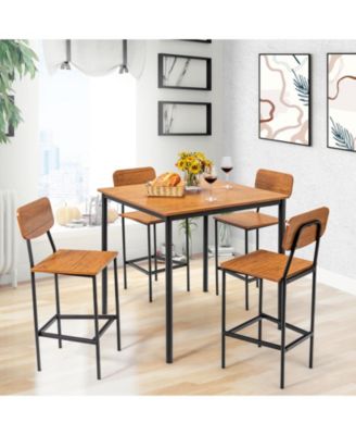 5-Piece Industrial Dining Table Set with Counter Height Table and 4 Bar Stools-Walnut