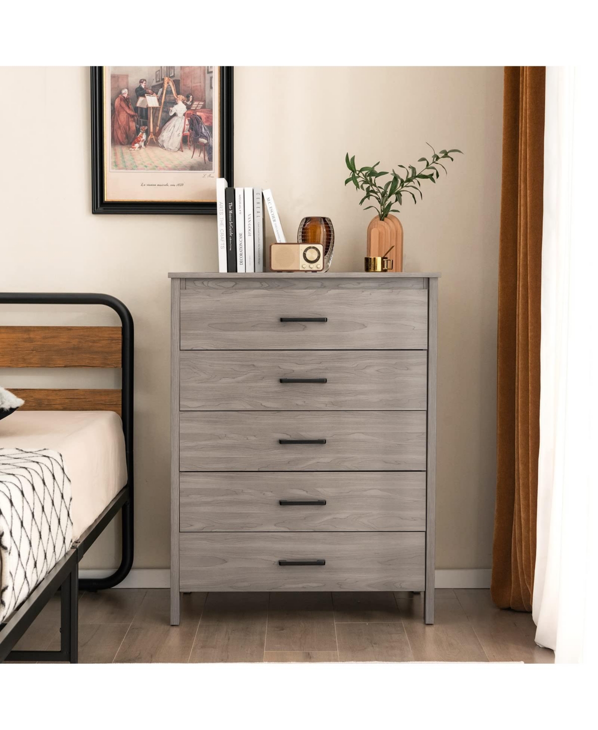 Modern 5-Drawer Multipurpose Chest Dresser with Metal Handles