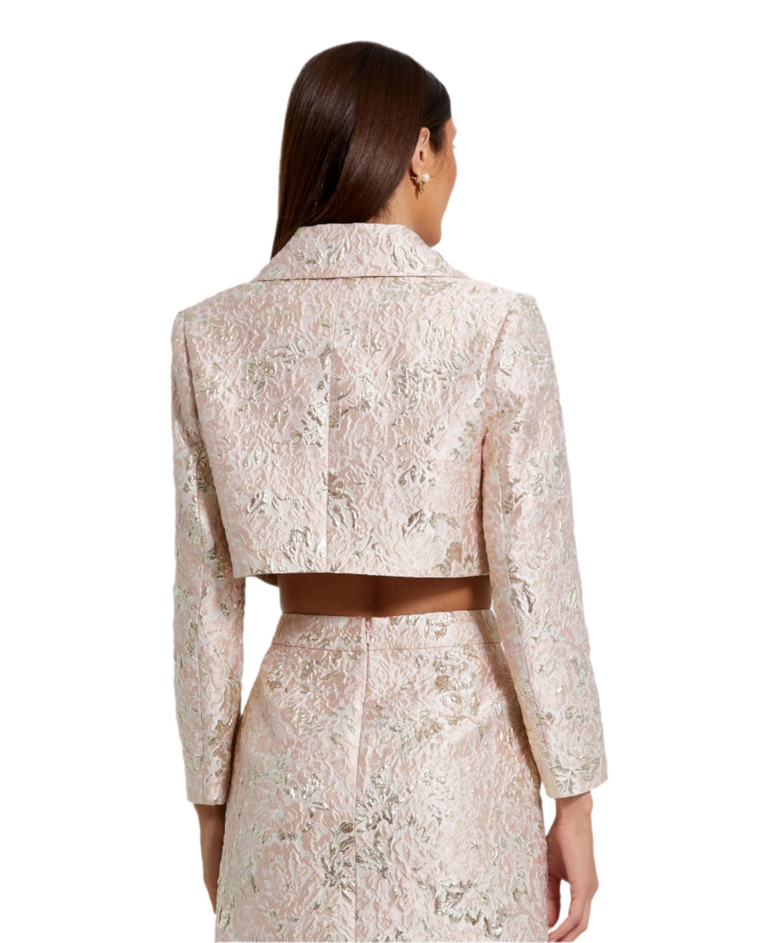 Women's Pearl Button Brocade Cropped Jacket