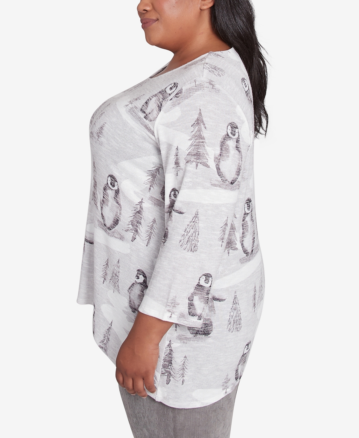 Alfred Dunner Plus Size Copenhagen Penguin Field Crew Neck Top In Grey Multi