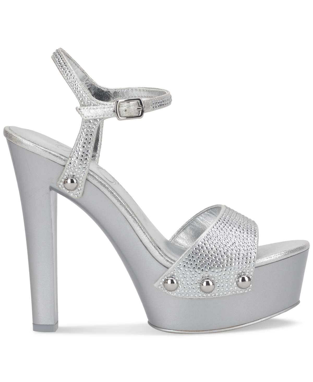 Jessica Simpson Calenta 2 Womens Rhinestone Faux Leather Platform Heels In Silver Rhinestone