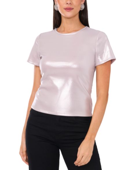 Женская футболка 1.STATE Short Sleeve Crew Neck Metallic, цвет: Платиновый