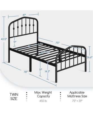 Modern Twin Size Metal Bed Frame with Arched Headboard and Footboard/Spacious Underbed Storage Space/Heavy Duty Slat Support Black