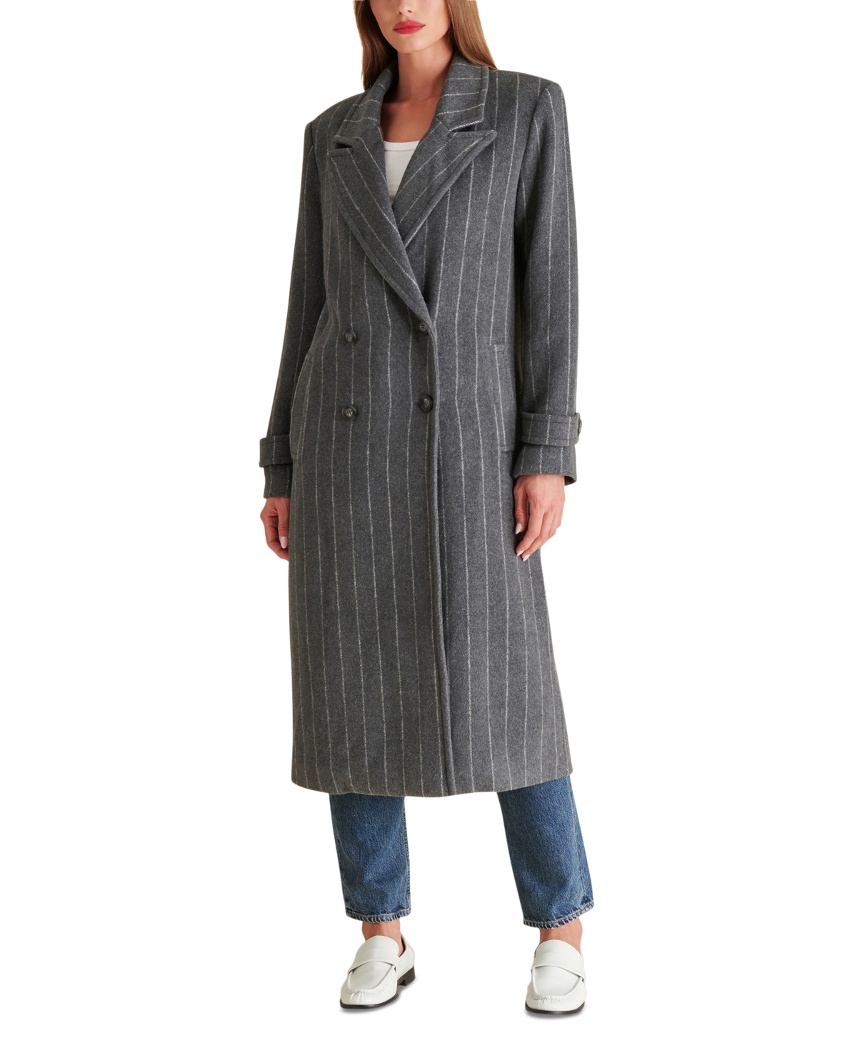 Steve Madden Women's Prince Pinstripe Double-Breasted Coat