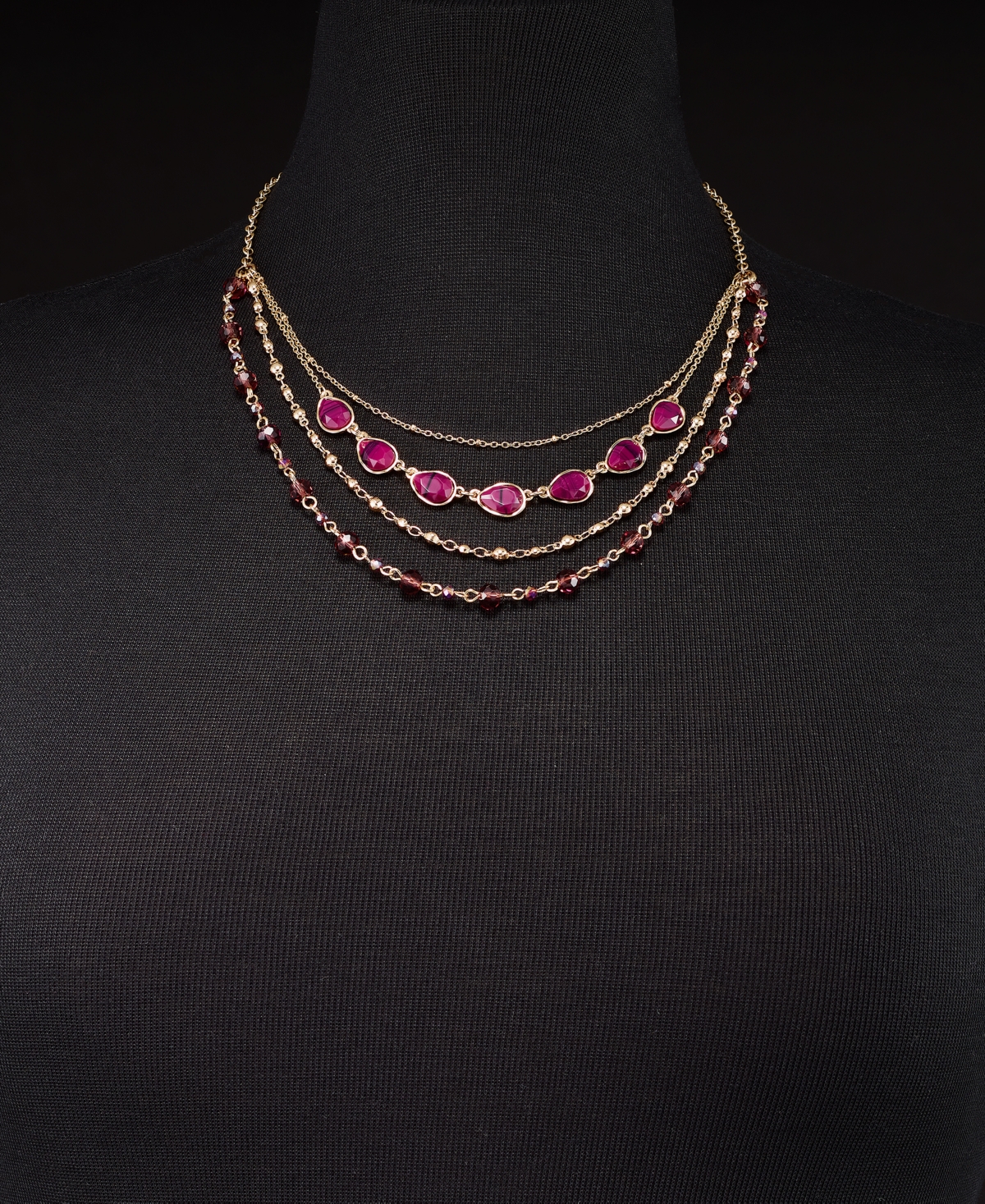Style & Co Gold-Tone Color Stone & Bead Layered Strand Necklace, + extender, Created for Macy's