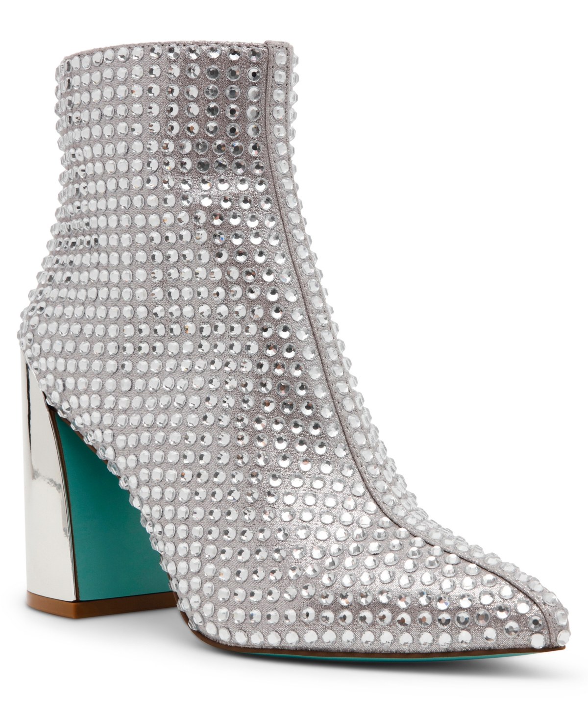 Betsey Johnson Della Womens Rhinestone Pointed Toe Ankle Boots In Silver