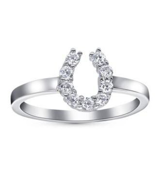 Good Luck Cubic Zirconia Pave CZ Equine Cowgirl Equestrian Good Luck Horseshoe Ring .925 Sterling Silver