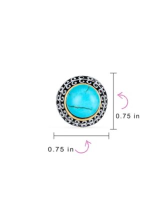Set of 2 Balinese Button Style Clip-On Earrings in Simulated Turquoise and Onyx