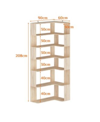 7-Shelves Accent Bookcase, Open Back Bookshelf, Corner Bookcase