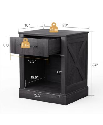 Nightstand with Drawer and Shelf Rustic Wooden Bedside Table Bedroom Brown