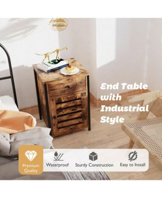 Nightstand with Drawer Cabinet Adjustable Shelf Industrial Side Table Rustic