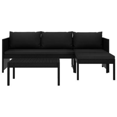 Garden Sofa Black Poly rattan 3-Seater Removable Covers