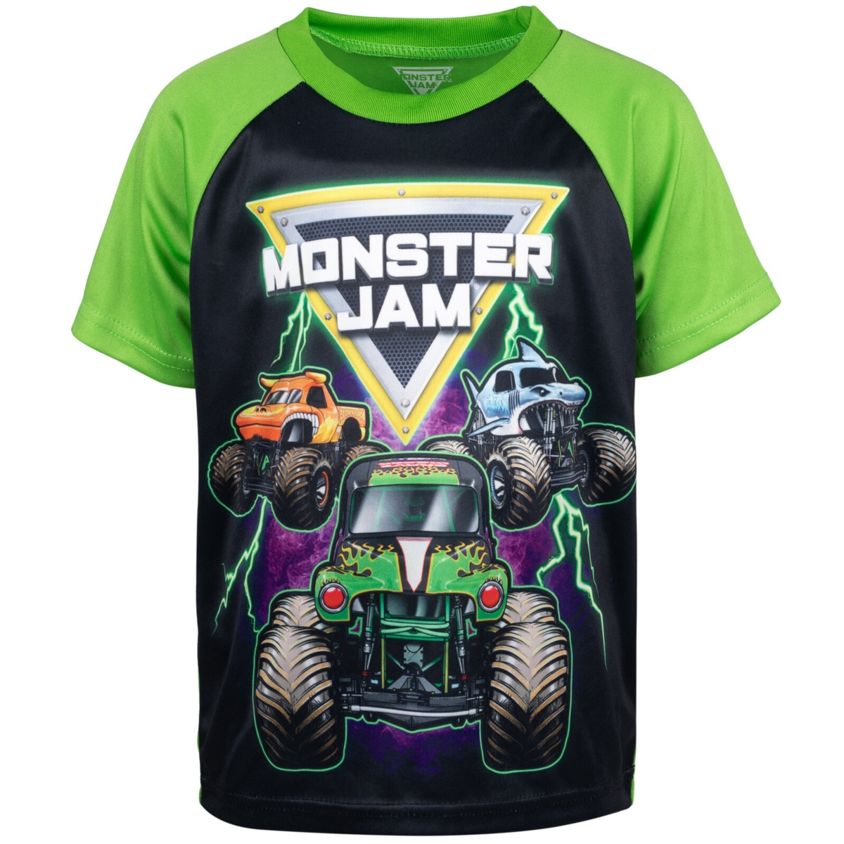 Monster Jam Toddler Boys Grave Digger El Toro Loco Megalodon T-Shirt Tank Top and French Terry Shorts 3 Piece Set to -black