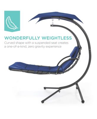 Hanging Curved Chaise Lounge Chair Swing for Backyard, Patio w/ Pillow, Shade, Stand