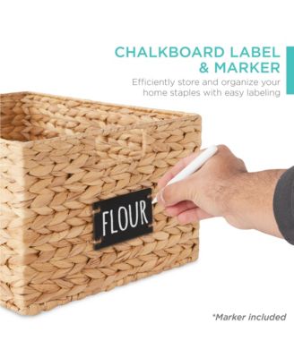 Set of 2 16in Woven Water Hyacinth Pantry Baskets w/ Chalkboard Label, Chalk Marker