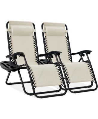 Set of 2 Zero Gravity Lounge Chair Recliners for Patio, Pool w/ Cup Holder Tray
