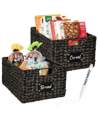 Set of 2 16in Woven Water Hyacinth Pantry Baskets w/ Chalkboard Label, Chalk Marker