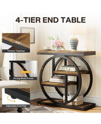 End Table Set of 2, 4-Tier Narrow Side Table with Storage Shelves, Wood Small Sofa Side Table, Industrial Bedside Table, Rustic Brown