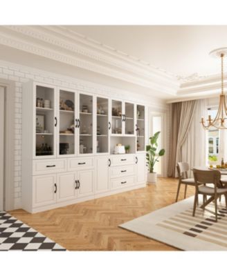 19-Shelf Wood Standard Bookcase With Adjustable Shelves,5 Drawers