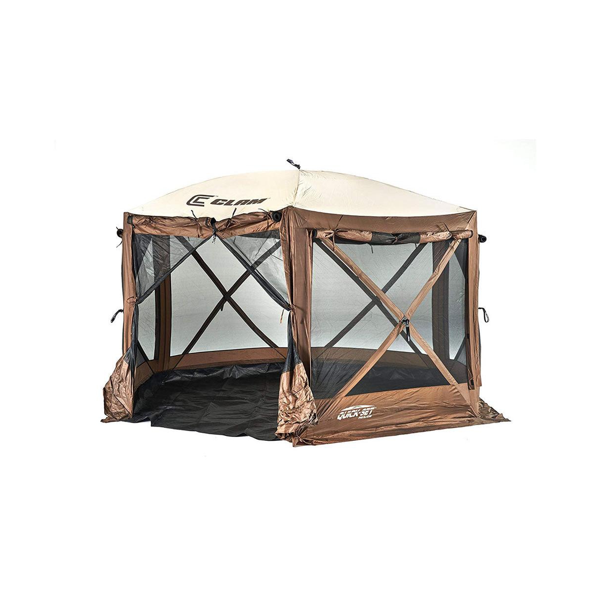 Clam Quick-Set Pavilion Camper 12.5' x 12.5' Shelter, Brown w/Rain Fly Tarp, Tan